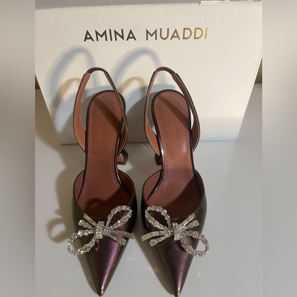 Amina Muaddi Rosie Pointed Toe Slingback Pump in winter nude, size 36.5 EU - Picture 3 of 7